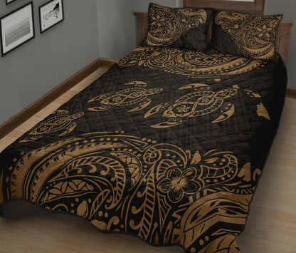 Hawaii Polynesian Quilt Bed Set - Gold Sea Turtle