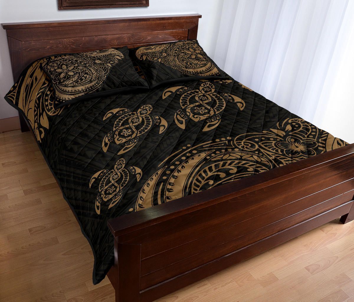 Hawaii Polynesian Quilt Bed Set - Gold Sea Turtle
