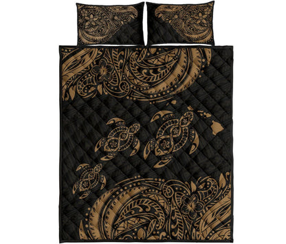 Hawaii Polynesian Quilt Bed Set - Gold Sea Turtle