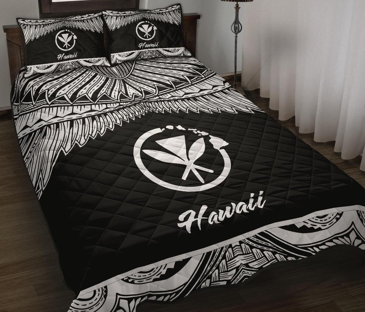 Hawaii Polynesian Quilt Bed Set - Hawaii Pride White Version