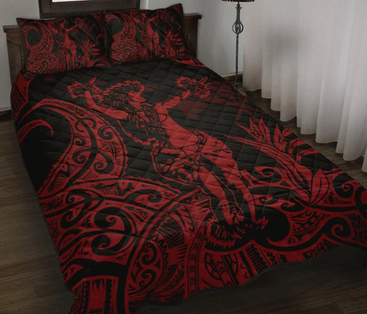 Hawaii Polynesian Quilt Bed Set - Hula Girl Red