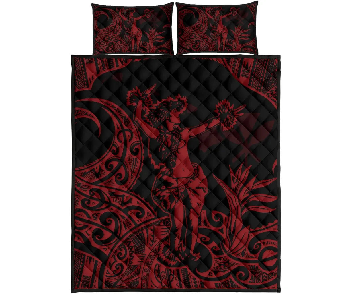 Hawaii Polynesian Quilt Bed Set - Hula Girl Red