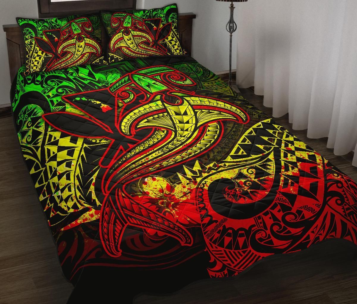 Hawaii Polynesian Quilt Bed Set - Kanaka Maoli Reggae Shark Polynesian Tattoo