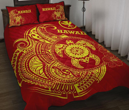 Hawaii Polynesian Quilt Bed Set - Vintage Polynesian Turtle (Red)