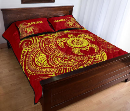 Hawaii Polynesian Quilt Bed Set - Vintage Polynesian Turtle (Red)