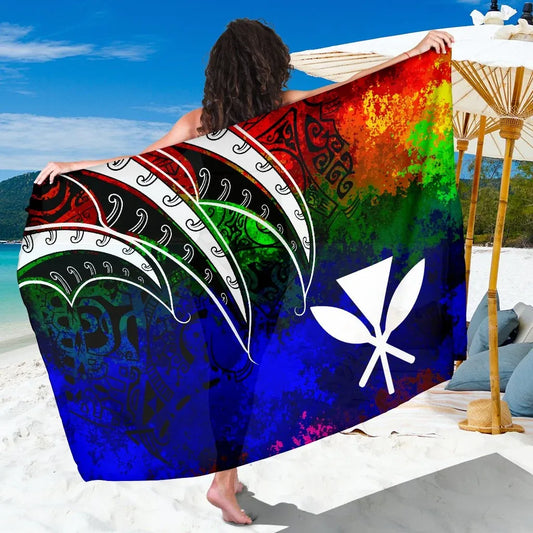 Hawaii Polynesian Sarong - Tropical Leaf Rainbow Color