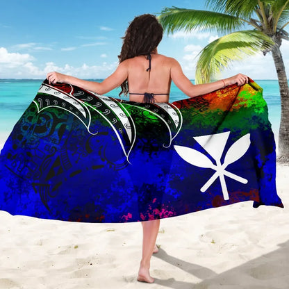 Hawaii Polynesian Sarong - Tropical Leaf Rainbow Color