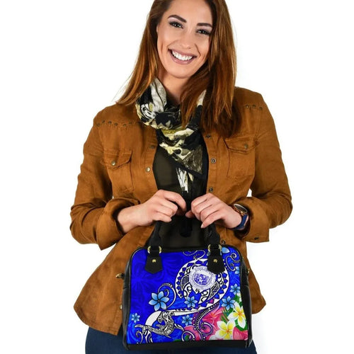 Hawaii Polynesian Shoulder Handbag - Hawaii Seal With Turtle Plumeria (Blue)
