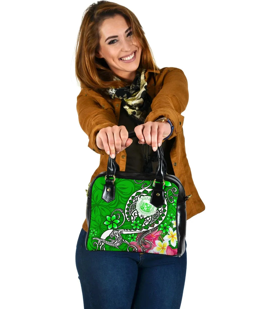 Hawaii Polynesian Shoulder Handbag - Hawaii Seal With Turtle Plumeria (Green)