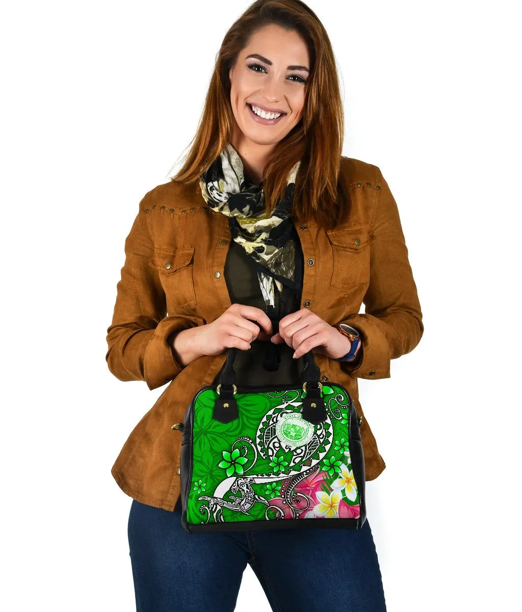 Hawaii Polynesian Shoulder Handbag - Hawaii Seal With Turtle Plumeria (Green)