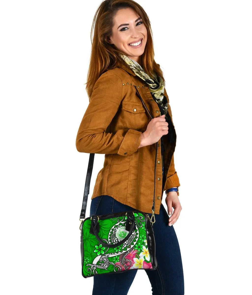 Hawaii Polynesian Shoulder Handbag - Hawaii Seal With Turtle Plumeria (Green)