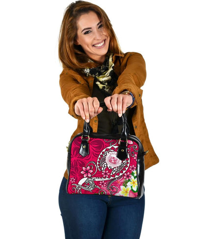 Hawaii Polynesian Shoulder Handbag - Hawaii Seal With Turtle Plumeria (Pink)