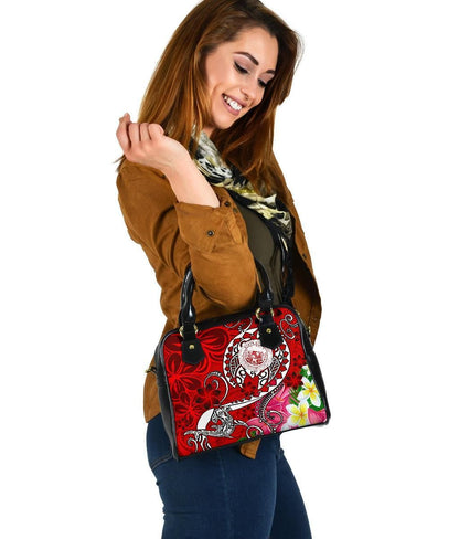 Hawaii Polynesian Shoulder Handbag - Hawaii Seal With Turtle Plumeria (Red)