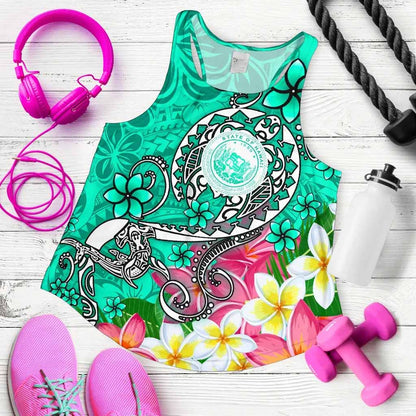 Hawaii Polynesian Women Racerback Tank - Hawaii Seal With Turtle Plumeria (Turquoise)