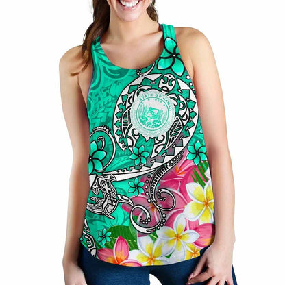 Hawaii Polynesian Women Racerback Tank - Hawaii Seal With Turtle Plumeria (Turquoise)