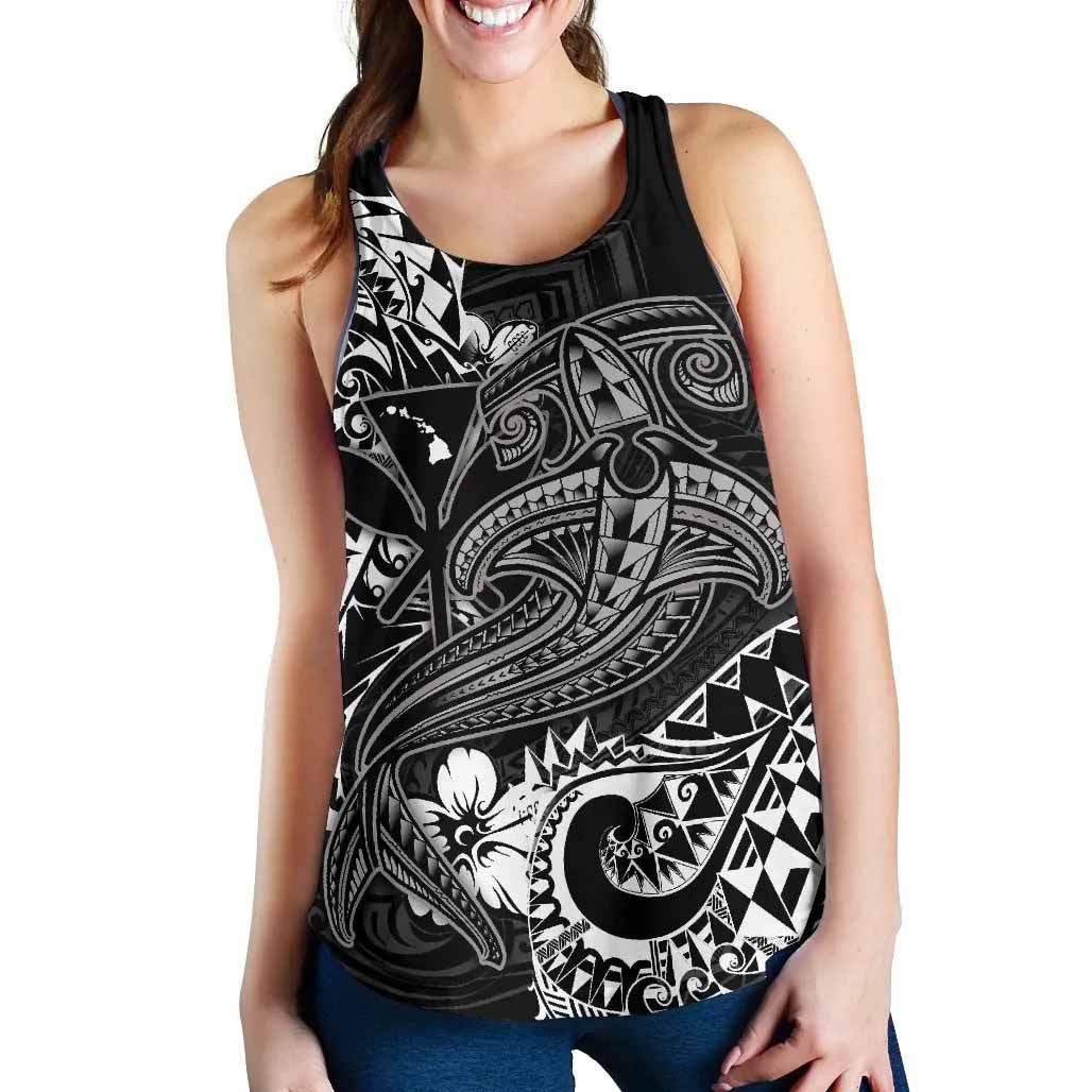 Hawaii Polynesian Women Racerback Tank - Kanaka Maoli White Shark Polynesian Tattoo