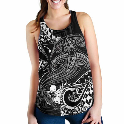Hawaii Polynesian Women Racerback Tank - Kanaka Maoli White Shark Polynesian Tattoo