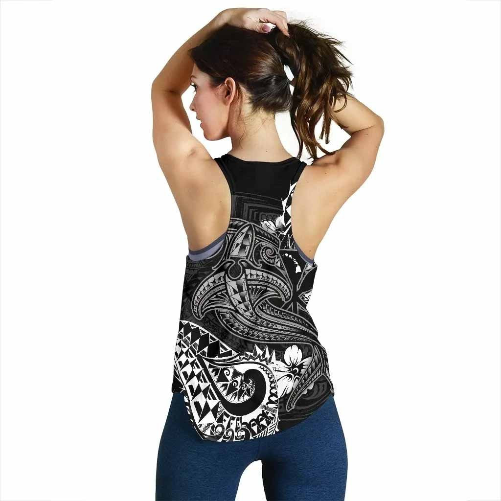 Hawaii Polynesian Women Racerback Tank - Kanaka Maoli White Shark Polynesian Tattoo
