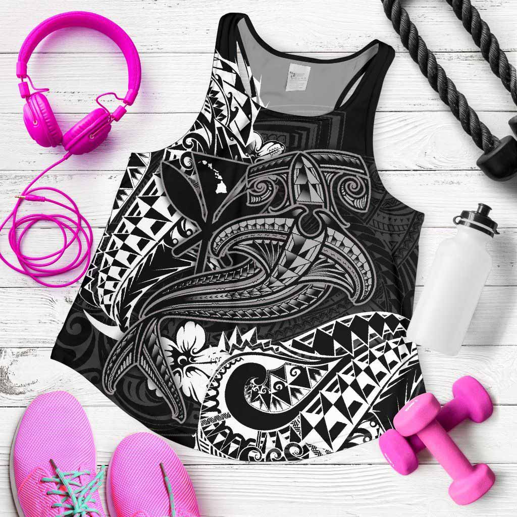 Hawaii Polynesian Women Racerback Tank - Kanaka Maoli White Shark Polynesian Tattoo