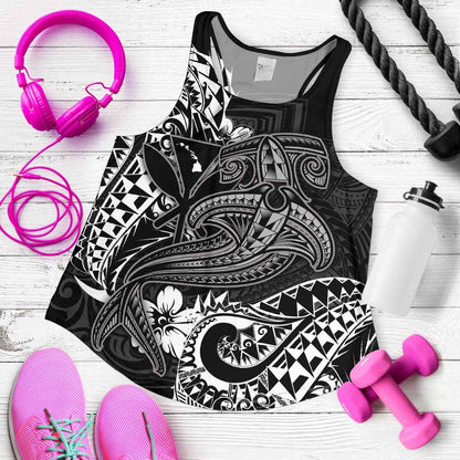 Hawaii Polynesian Women Racerback Tank - Kanaka Maoli White Shark Polynesian Tattoo