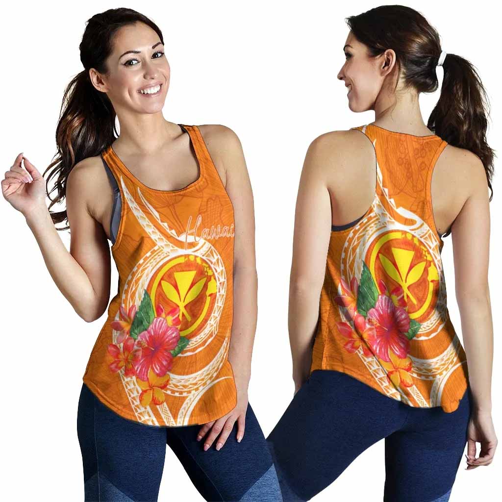 Hawaii Polynesian Women Racerback Tank - Orange Floral With Seal
