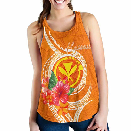 Hawaii Polynesian Women Racerback Tank - Orange Floral With Seal