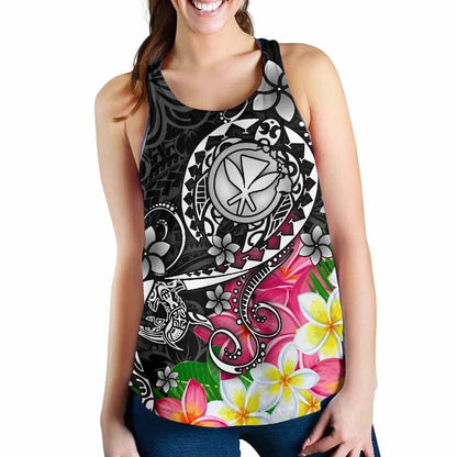 Hawaii Polynesian Women Racerback Tank - Turtle Plumeria (Black)