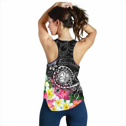 Hawaii Polynesian Women Racerback Tank - Turtle Plumeria (Black)