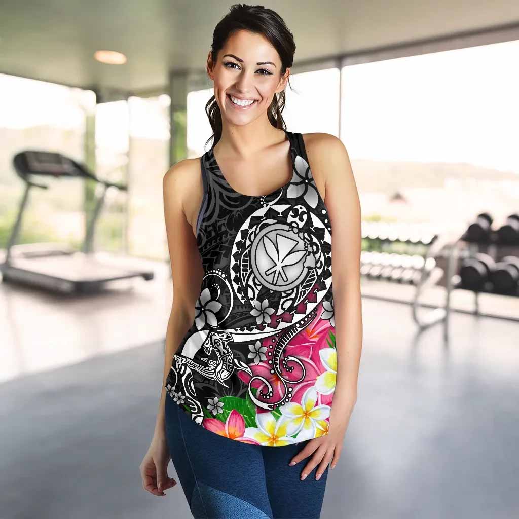 Hawaii Polynesian Women Racerback Tank - Turtle Plumeria (Black)
