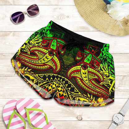 Hawaii Polynesian Women Shorts - Kanaka Maoli Reggae Shark Polynesian Tattoo