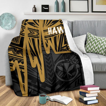 Hawaii Premium Blanket - Kanaka Maoli With Polynesian Pattern In Heartbeat Style (Gold)