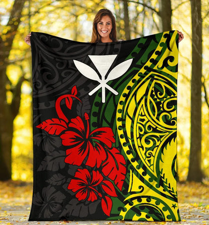 Hawaii Premium Blanket - Polynesian Patterns With Hibiscus Flowers