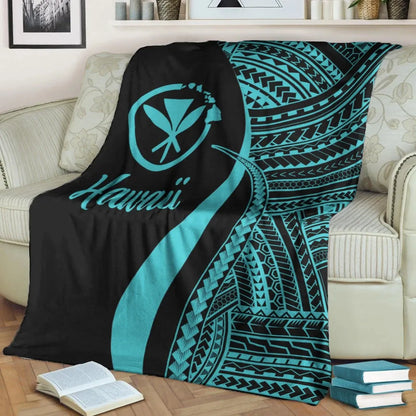 Hawaii Premium Blanket - Turquoise Polynesian Tentacle Tribal Pattern