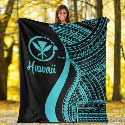 Hawaii Premium Blanket - Turquoise Polynesian Tentacle Tribal Pattern