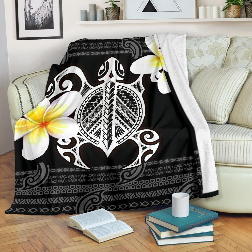 Hawaii Premium Blanket - Turtle Plumeria Flowers Polynesian Pattern
