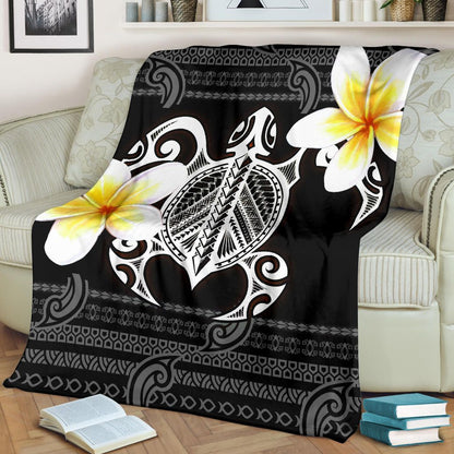 Hawaii Premium Blanket - Turtle Plumeria Flowers Polynesian Pattern
