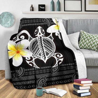 Hawaii Premium Blanket - Turtle Plumeria Flowers Polynesian Pattern