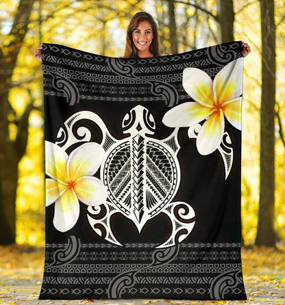 Hawaii Premium Blanket - Turtle Plumeria Flowers Polynesian Pattern