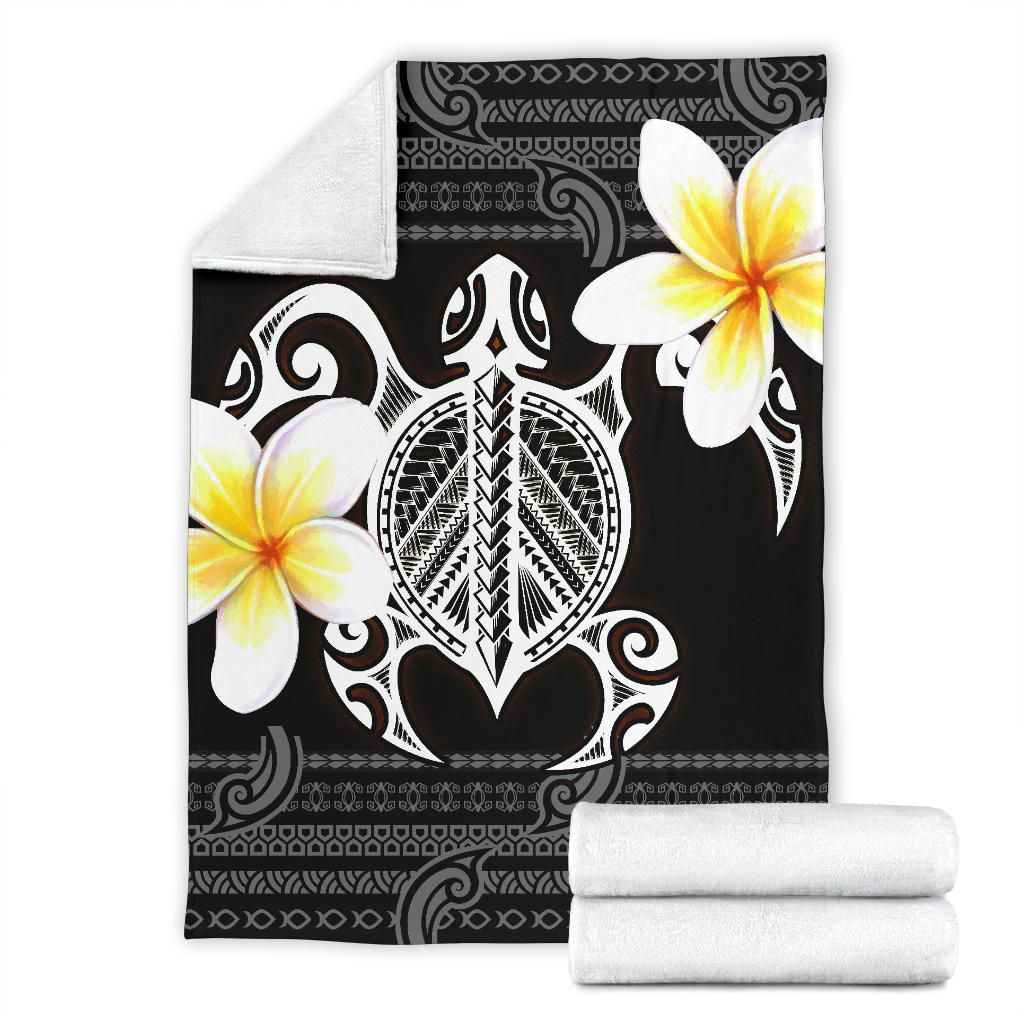 Hawaii Premium Blanket - Turtle Plumeria Flowers Polynesian Pattern