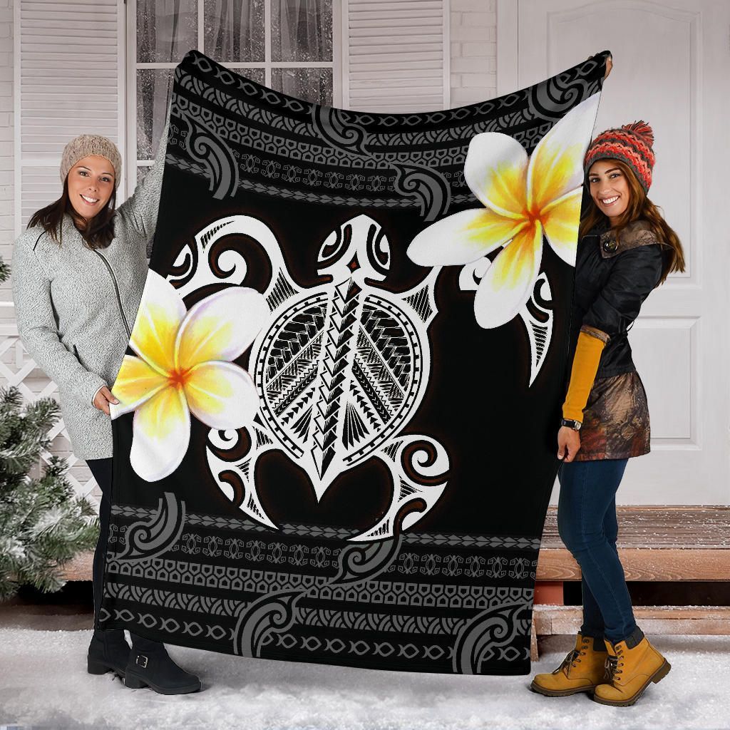 Hawaii Premium Blanket - Turtle Plumeria Flowers Polynesian Pattern