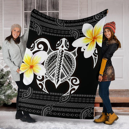 Hawaii Premium Blanket - Turtle Plumeria Flowers Polynesian Pattern