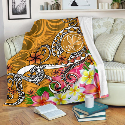 Hawaii Premium Blanket  - Turtle Plumeria Polynesian Tattoo Gold  Color