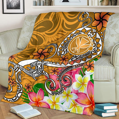 Hawaii Premium Blanket  - Turtle Plumeria Polynesian Tattoo Gold  Color