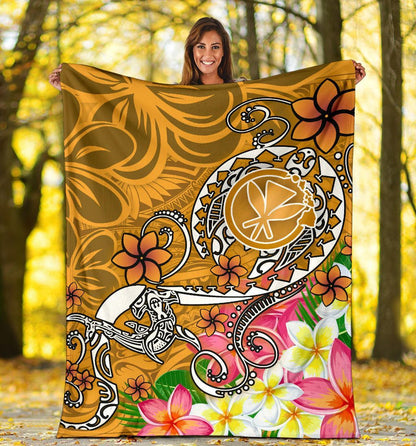 Hawaii Premium Blanket  - Turtle Plumeria Polynesian Tattoo Gold  Color