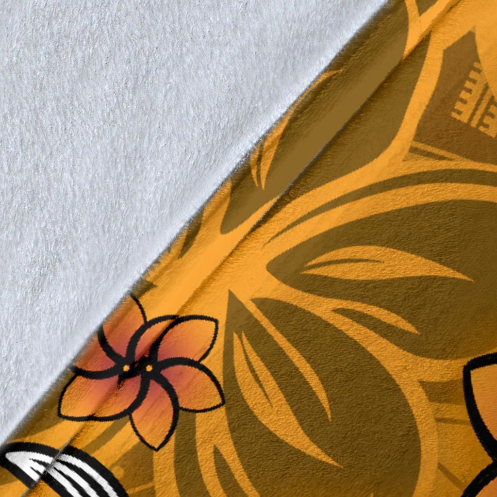 Hawaii Premium Blanket  - Turtle Plumeria Polynesian Tattoo Gold  Color
