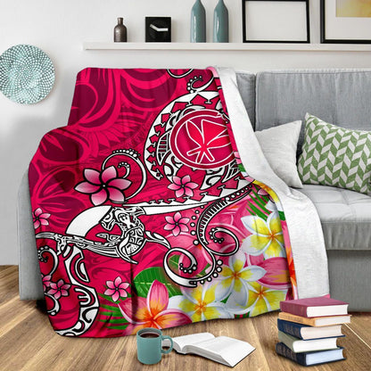 Hawaii Premium Blanket - Turtle Plumeria Polynesian Tattoo Pink Color