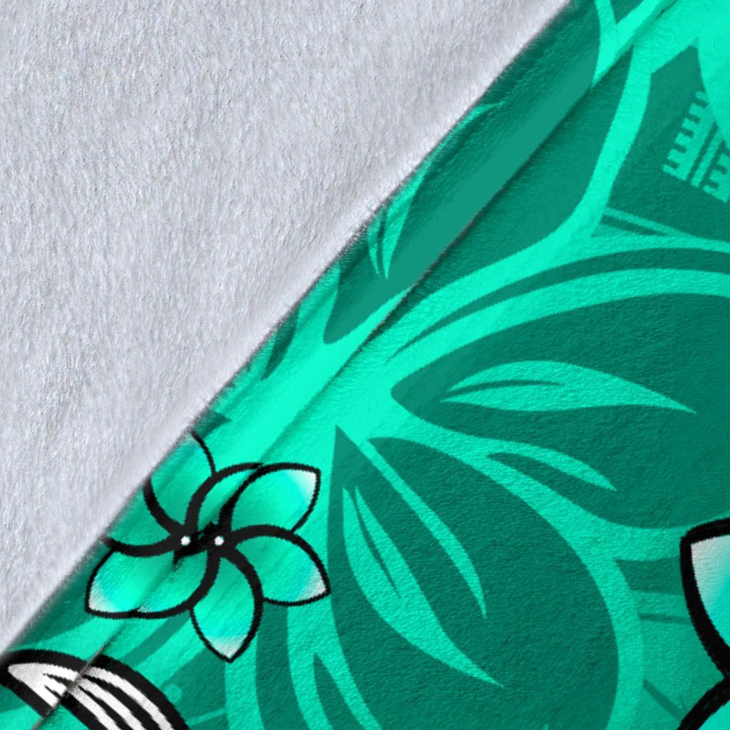 Hawaii Premium Blanket- Turtle Plumeria Polynesian Tattoo Turquoise Color