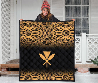Hawaii Premium Quilt - Gold Kanaka Maoli Polynesian Tattoo & Black Frog