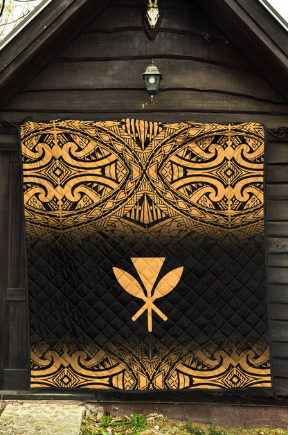 Hawaii Premium Quilt - Gold Kanaka Maoli Polynesian Tattoo & Black Frog