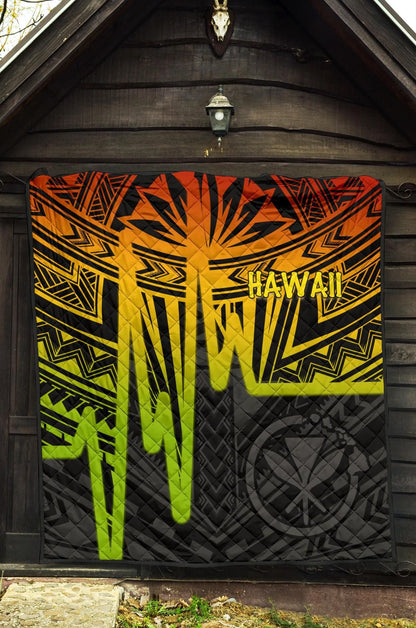 Hawaii Premium Quilt -  Kanaka Maoli With Polynesian Pattern In Heartbeat Style (Reggae)